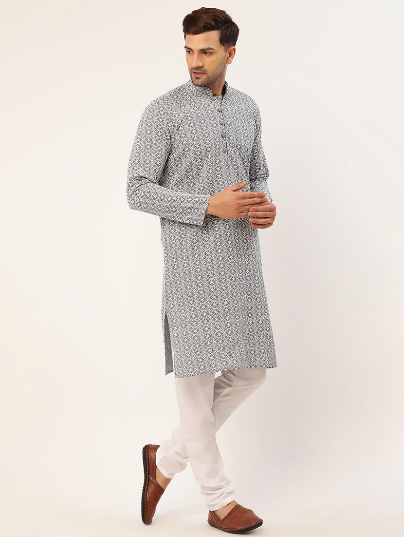 grey cotton long kurta - 19147772 - Standard Image - 3