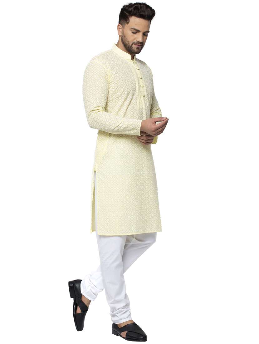yellow cotton long kurta - 19147775 -  Standard Image - 3