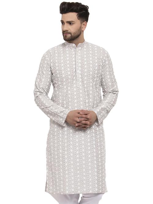 grey cotton long kurta - 19147805 -  Standard Image - 0