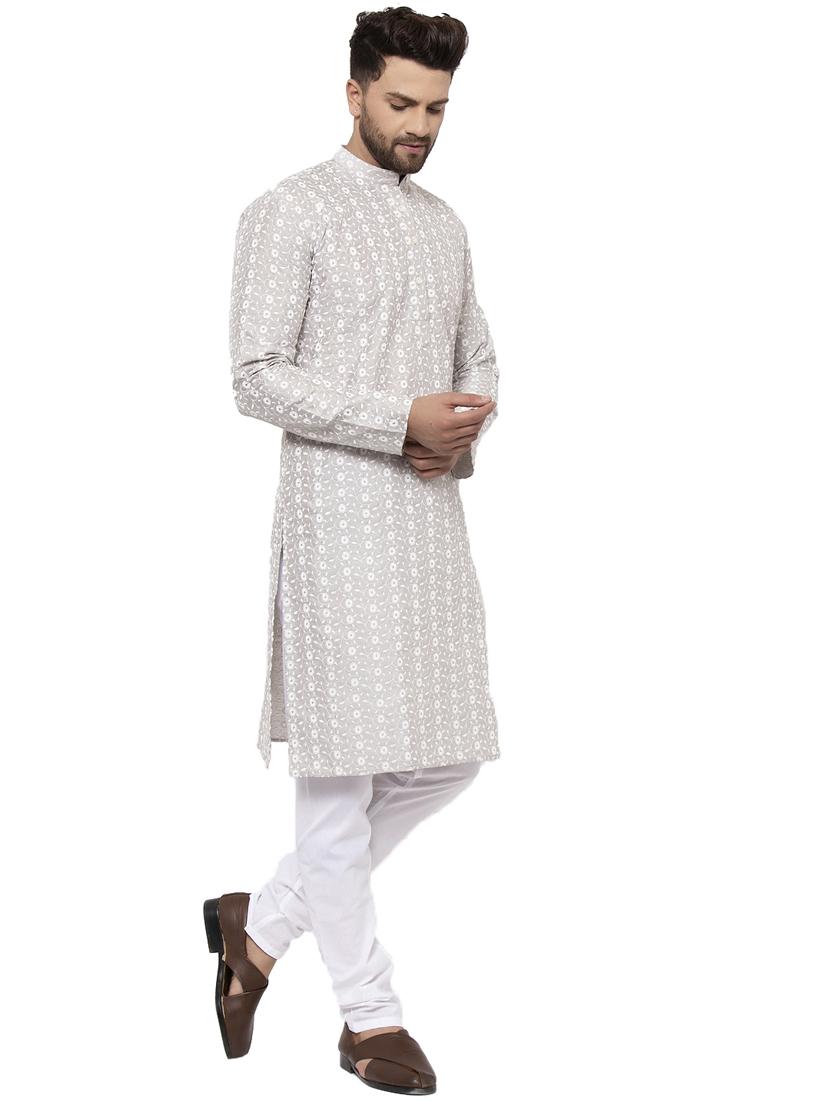 grey cotton long kurta - 19147805 - Standard Image - 3