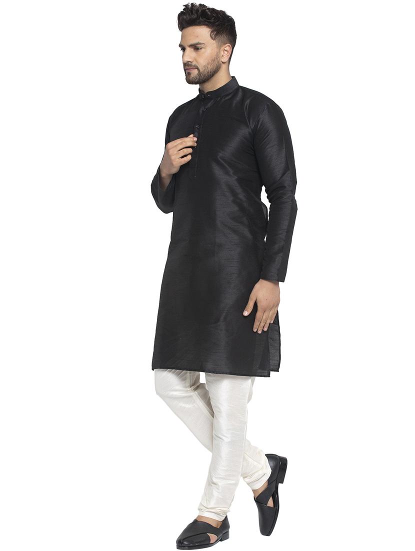 black dupion long kurta - 19147816 - Standard Image - 3