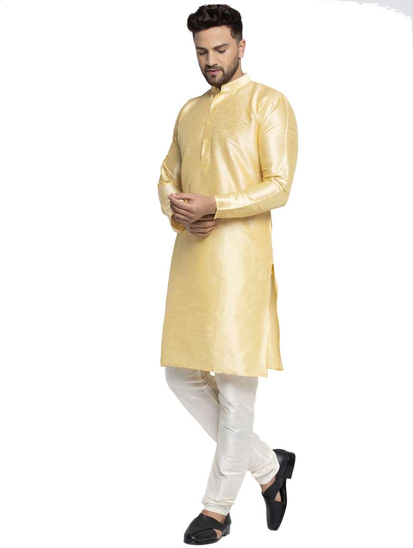 gold dupion long kurta - 19147817 -  Standard Image - 3