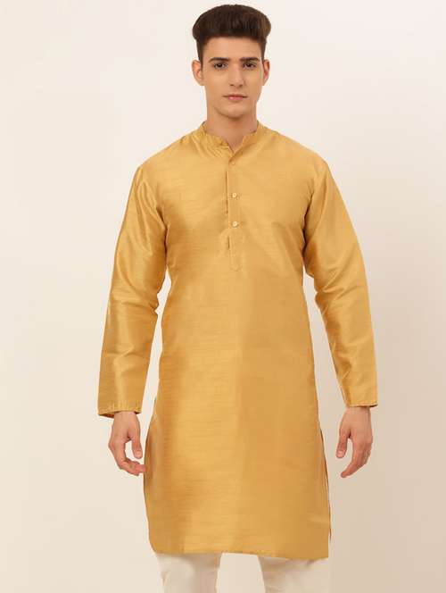 gold dupion long kurta - 19147822 -  Standard Image - 0