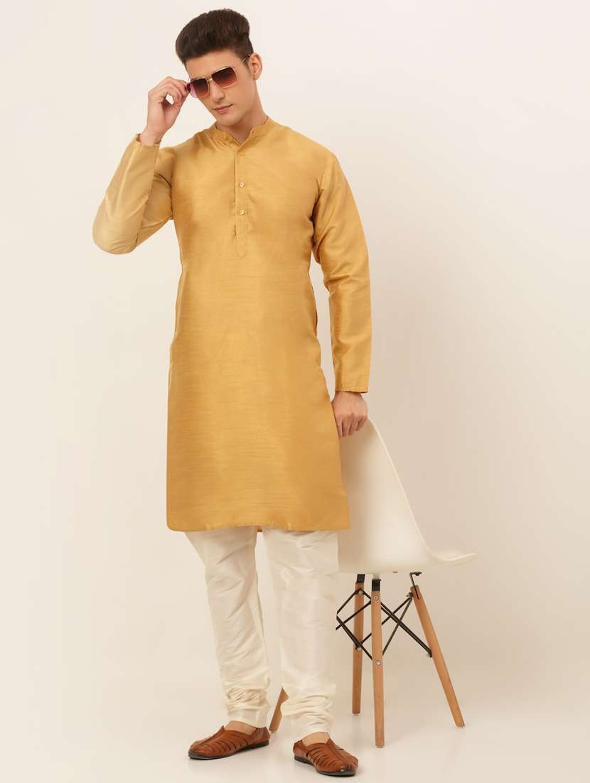gold dupion long kurta - 19147822 - Standard Image - 3