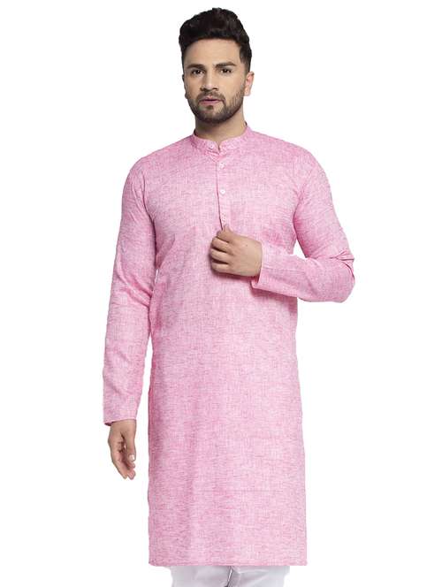 pink linen long kurta - 19147838 -  Standard Image - 0