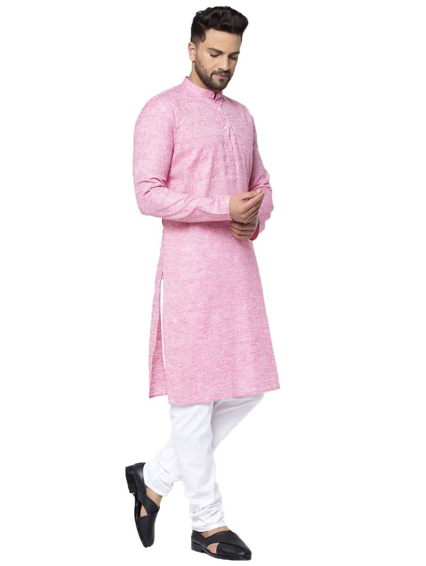 pink linen long kurta - 19147838 -  Standard Image - 3
