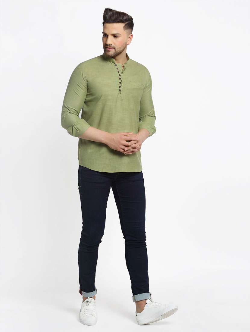 men solid mandarin neck short kurtas - 19147843 -  Standard Image - 3