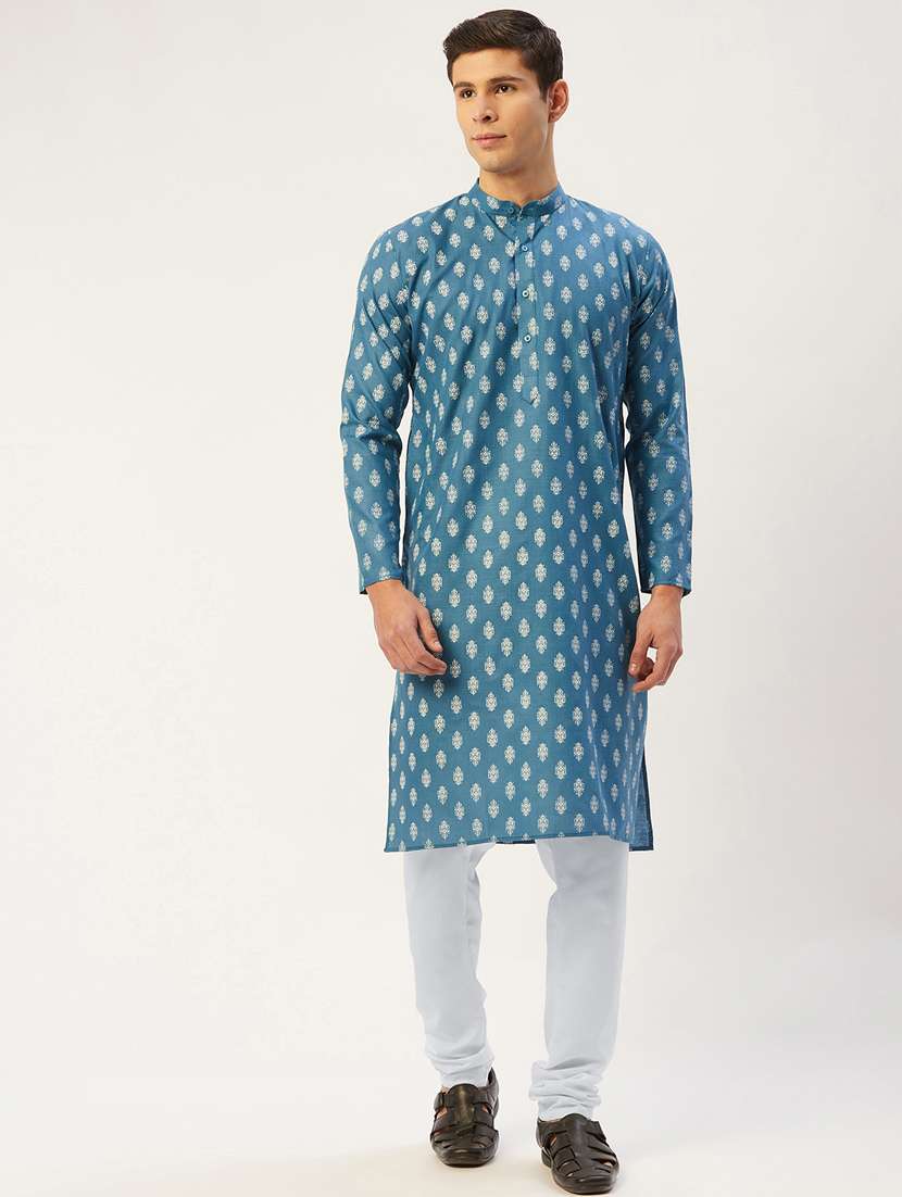 light blue printed long kurta - 19147902 -  Standard Image - 3