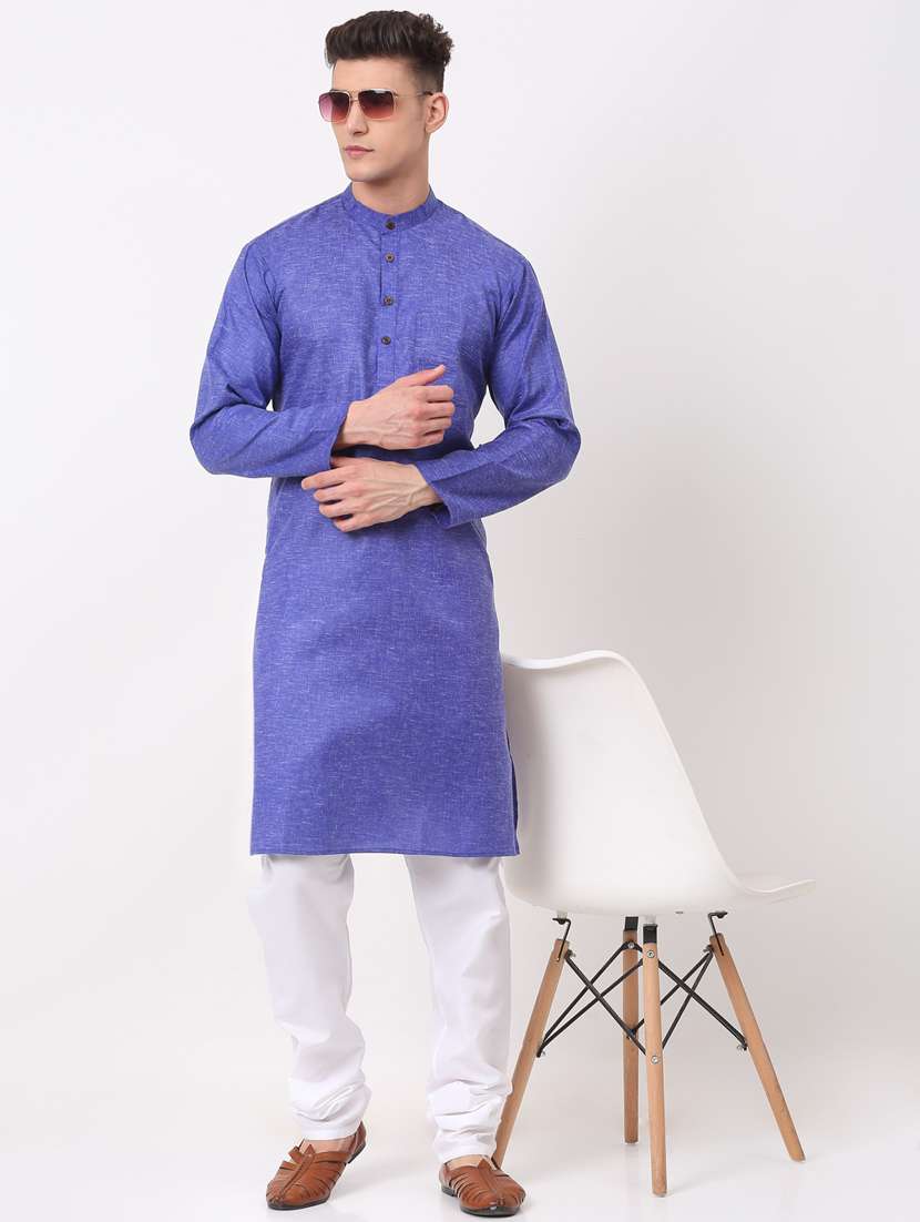 blue self design long kurta - 19147933 - Standard Image - 3