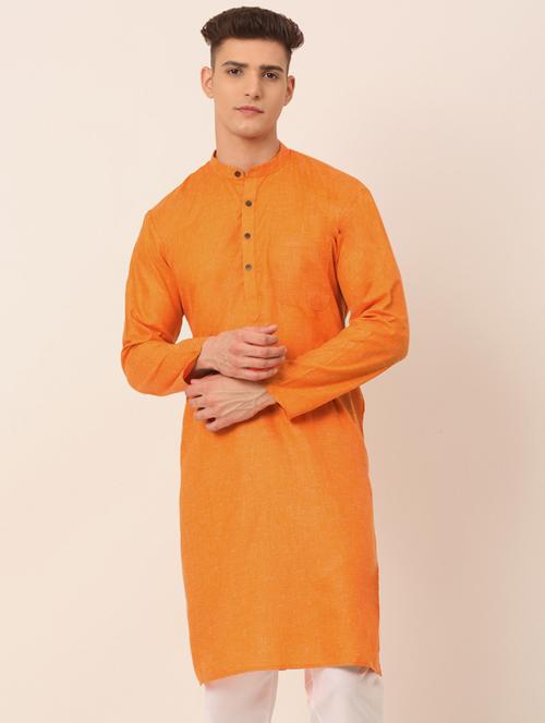 orange self design long kurta - 19147935 - Standard Image - 0