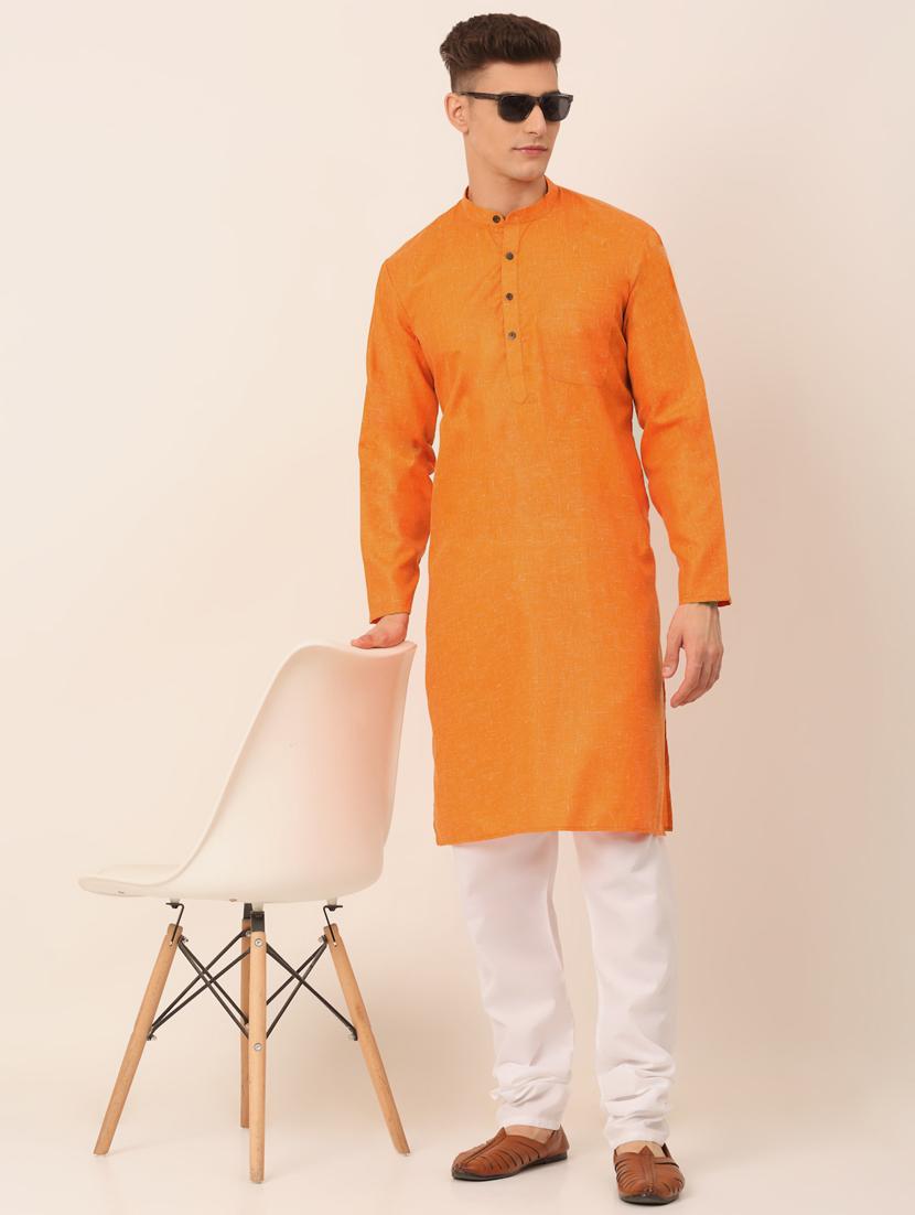 orange self design long kurta - 19147935 - Standard Image - 3