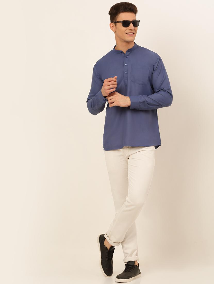 mandarin neck solid straight kurta - 19148020 - Standard Image - 3
