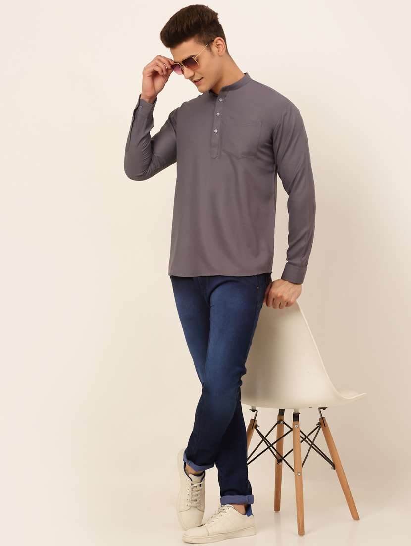 mandarin neck solid straight kurta - 19148022 - Standard Image - 3