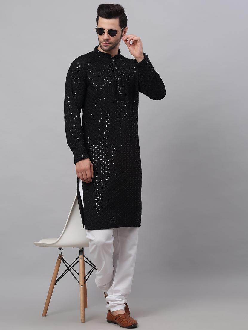 black mandarin neck embroidered kurta - 19148028 - Standard Image - 3