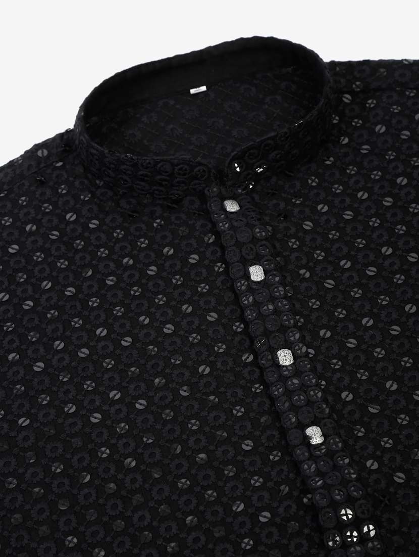 black mandarin neck embroidered kurta - 19148028 - Standard Image - 5
