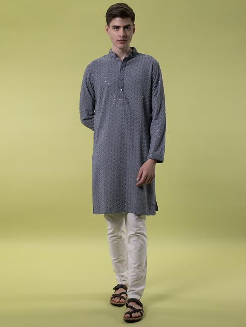 mandarin neck embroidered work straight kurta - 19148029 - Standard Image - 0