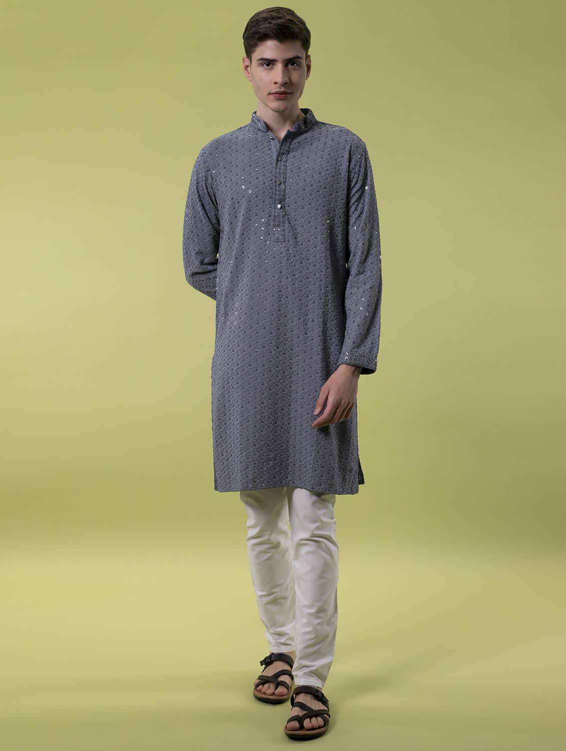mandarin neck embroidered work straight kurta - 19148029 - Zoom Image - 0