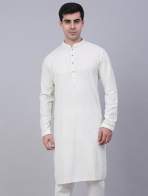 mandarin neck embroidered work straight kurta - 19148036 -  Standard Image - 0