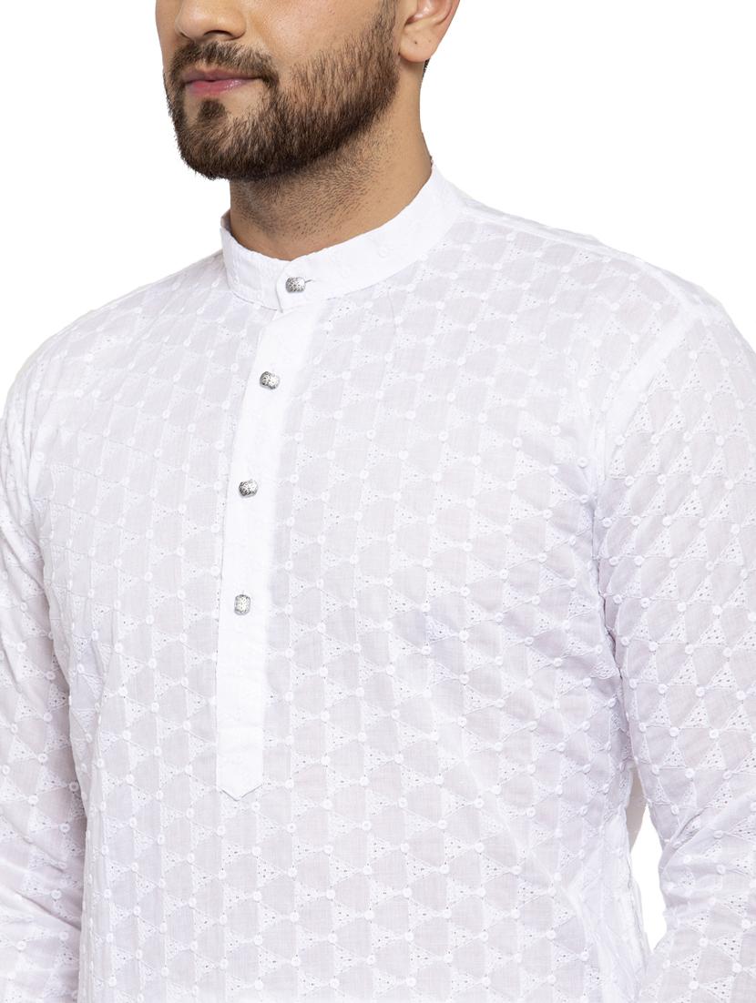 men embroidered mandarin neck kurta pyjama set - 19148198 - Standard Image - 3