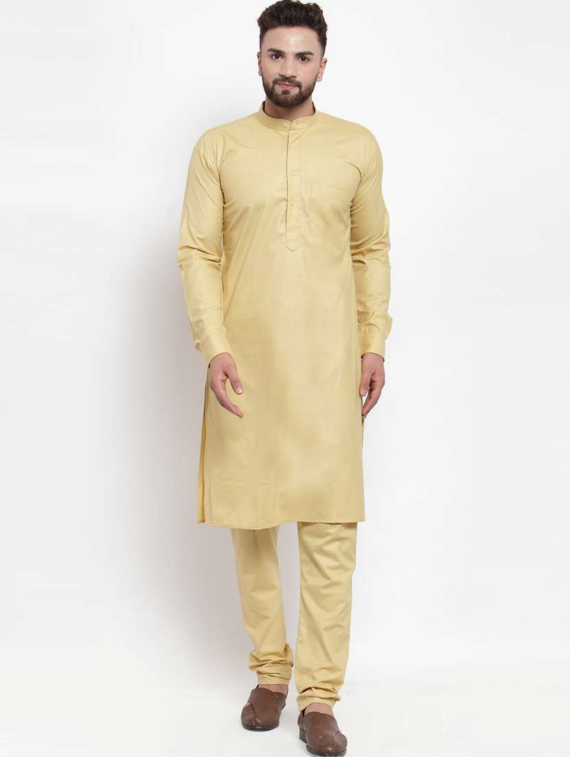 beige cotton kurta pyjama ethnic wear