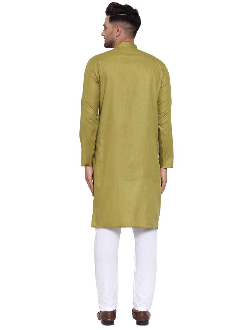 olive cotton kurta pyjama ethnic wear - 19148324 - Standard Image - 3