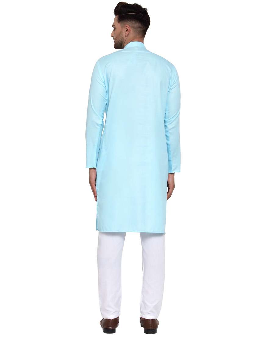 blue cotton kurta pyjama ethnic wear - 19148329 -  Standard Image - 3
