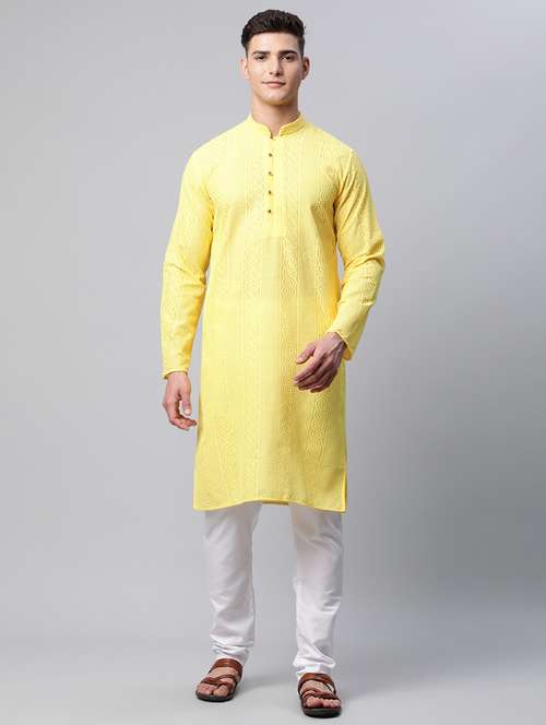 lemon cotton kurta pyjama ethnic wear - 19148453 -  Standard Image - 0