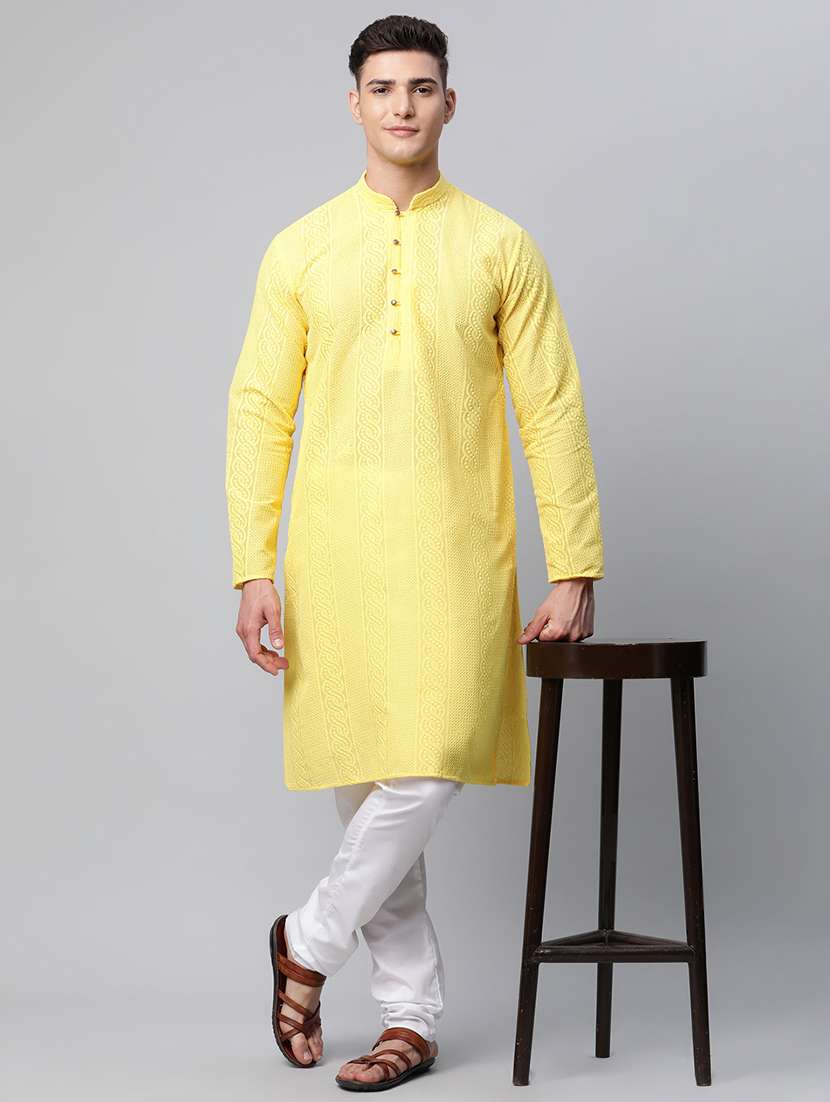 lemon cotton kurta pyjama ethnic wear - 19148453 -  Standard Image - 3