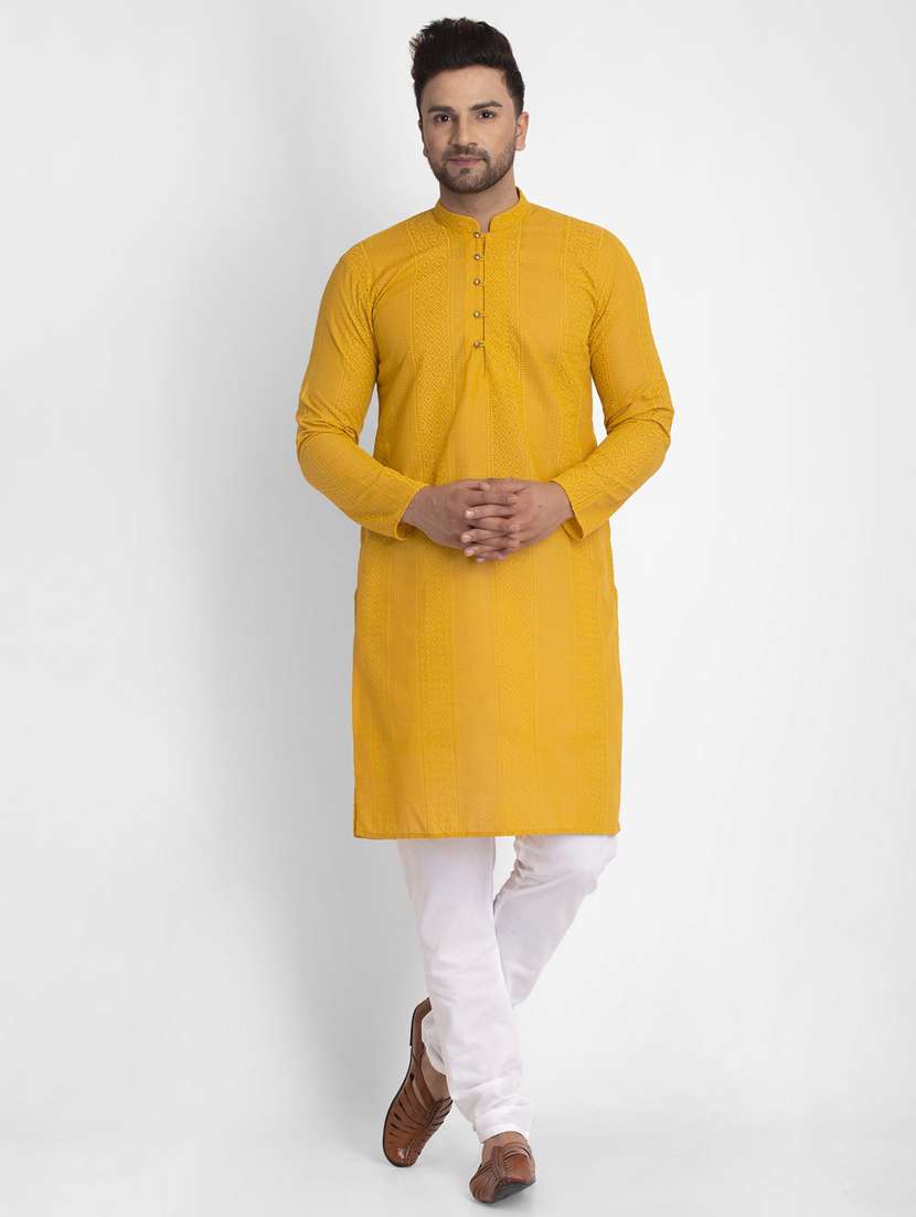 mustard cotton kurta pyjama ethnic wear