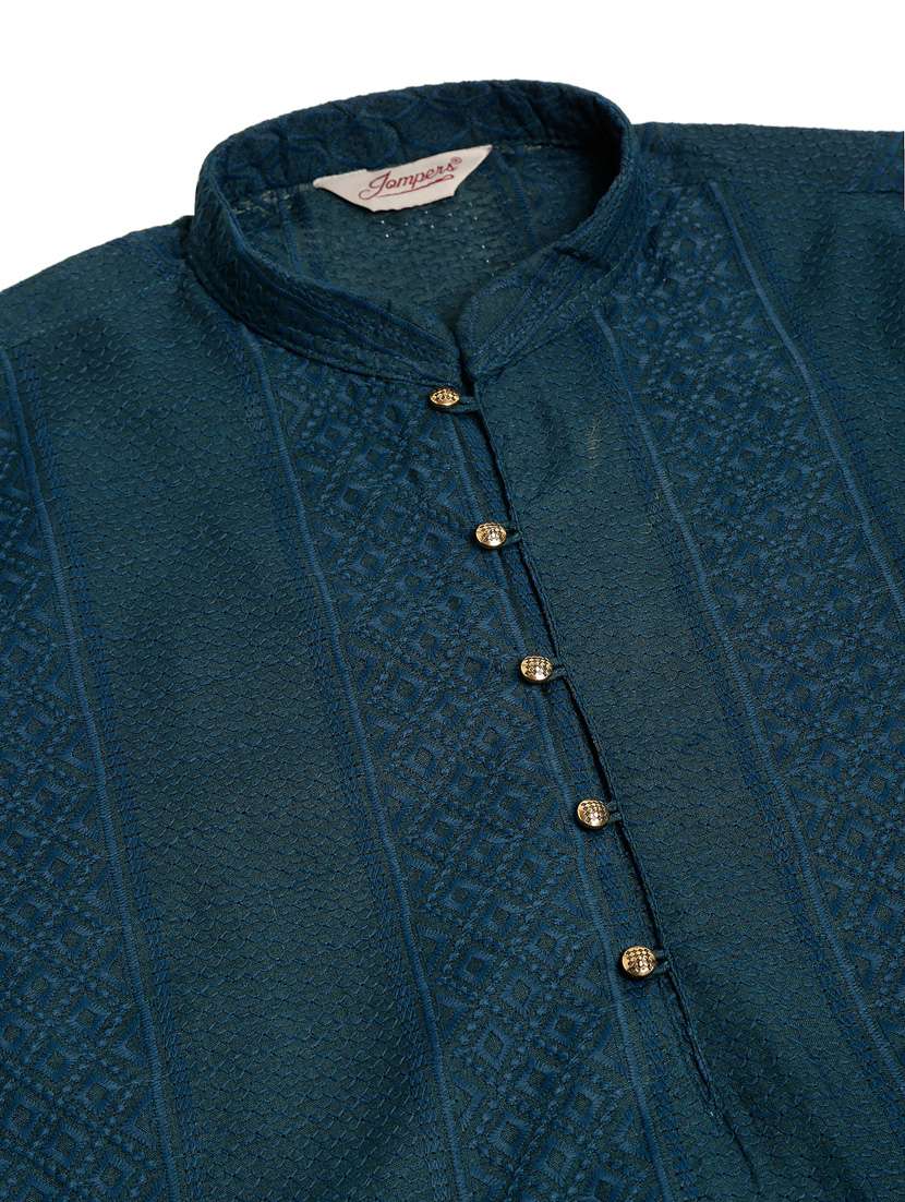 teal blue cotton kurta pyjama ethnic wear - 19148457 -  Standard Image - 5