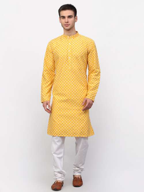 yellow dupion kurta pyjama ethnic wear - 19148460 - Standard Image - 0