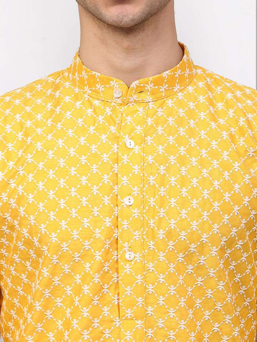 yellow dupion kurta pyjama ethnic wear - 19148460 - Standard Image - 3