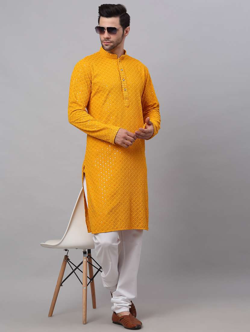mustard cotton kurta pyjama ethnic wear - 19148625 -  Standard Image - 3