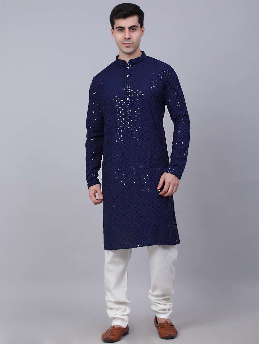 navy blue cotton kurta pyjama ethnic wear