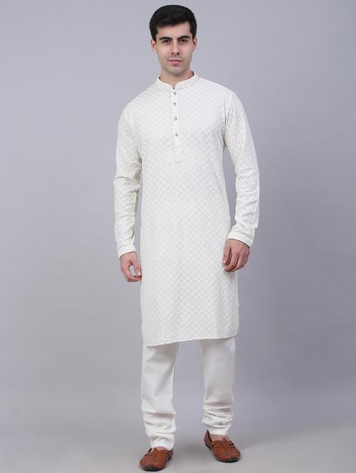 white cotton kurta pyjama ethnic wear set - 19148631 -  Standard Image - 0