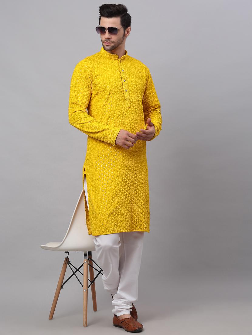 yellow cotton kurta pyjama ethnic wear - 19148632 - Standard Image - 3