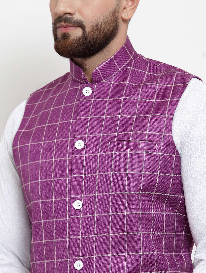 mandarin neck checkered nehru jacket - 19148669 -  Standard Image - 3