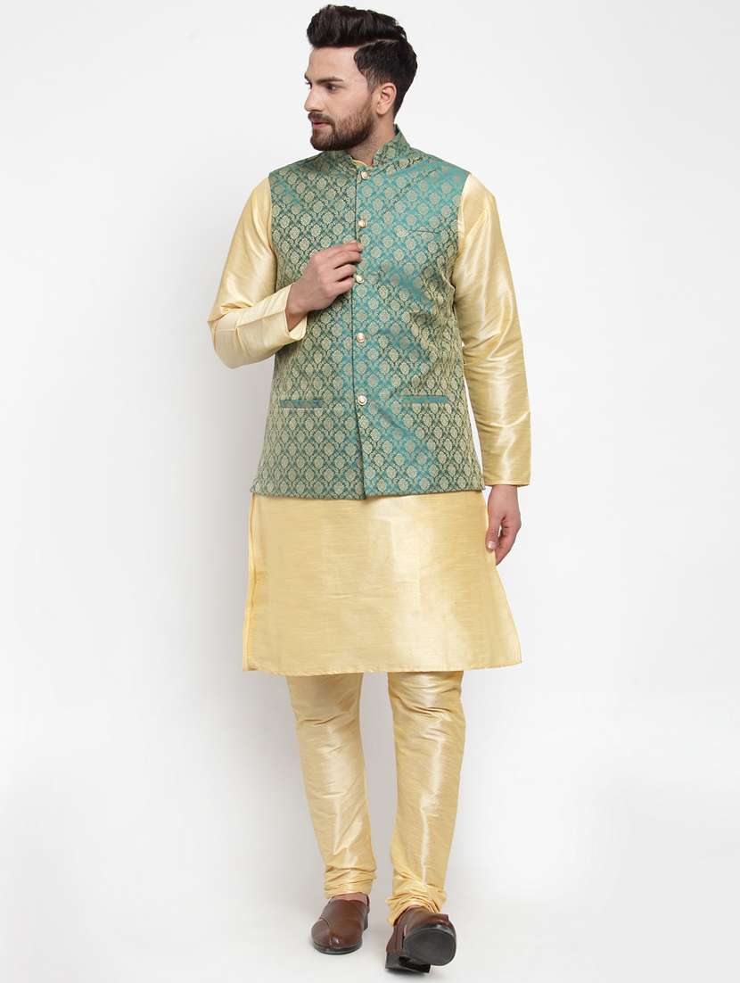 mandarin neck self design nehru jacket - 19148678 -  Standard Image - 3