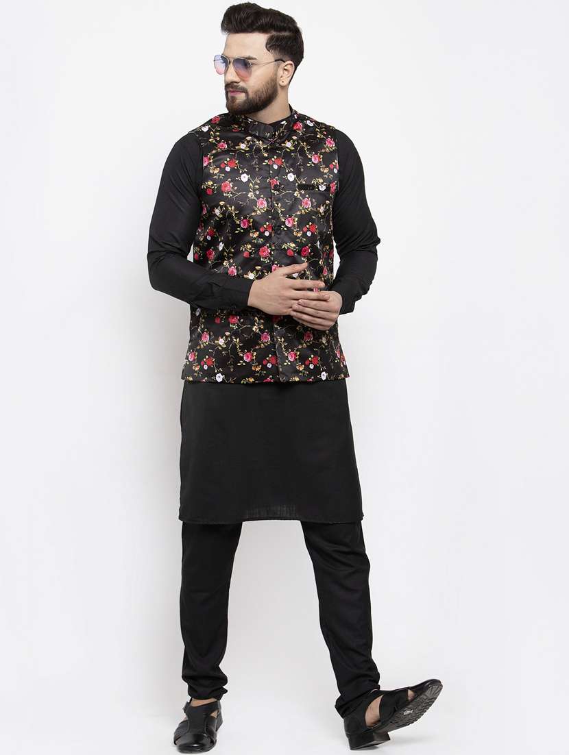 mandarin neck printed nehru jacket - 19148684 -  Standard Image - 3