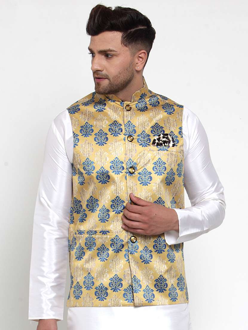 mandarin neck printed nehru jacket