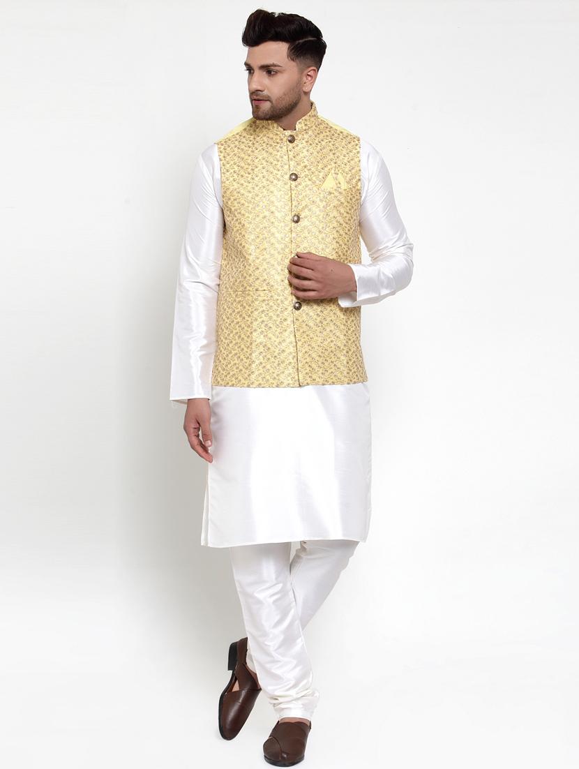 mandarin neck self design nehru jacket - 19148741 - Standard Image - 3