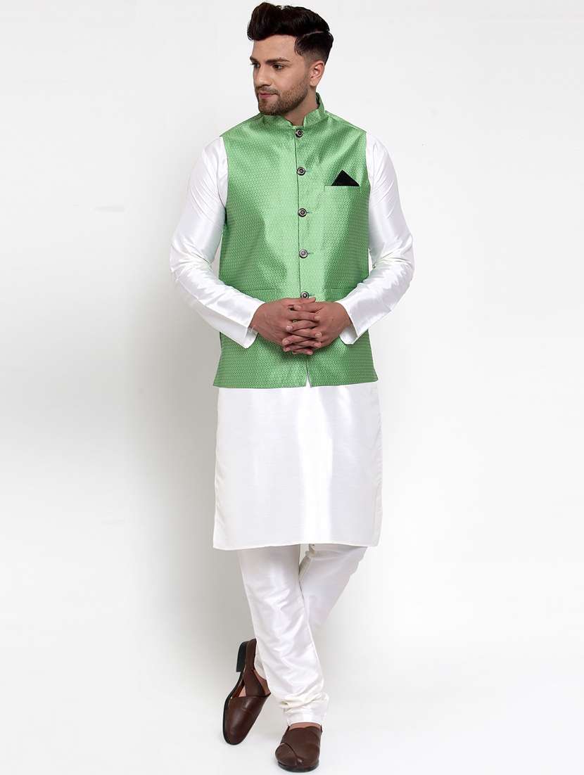 mandarin neck self design nehru jacket - 19148744 -  Standard Image - 3