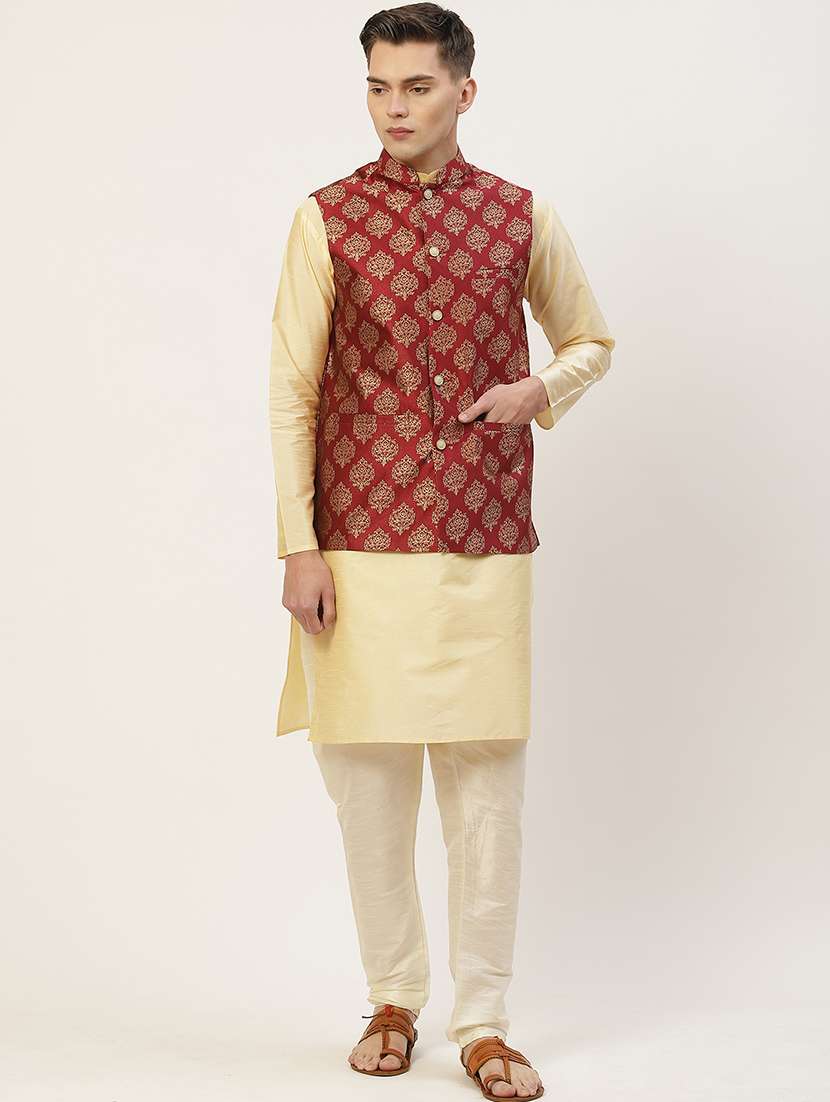 mandarin neck printed nehru jacket - 19148802 - Standard Image - 3