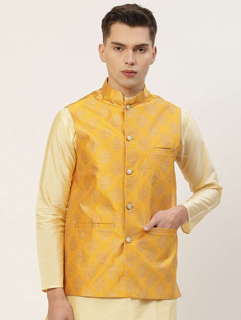 mandarin neck printed nehru jacket
