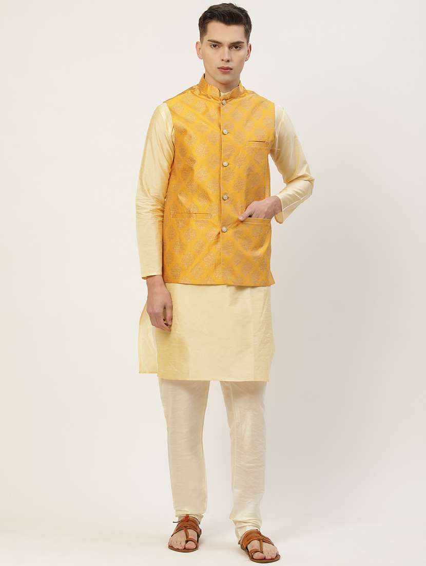 mandarin neck printed nehru jacket - 19148803 -  Standard Image - 3