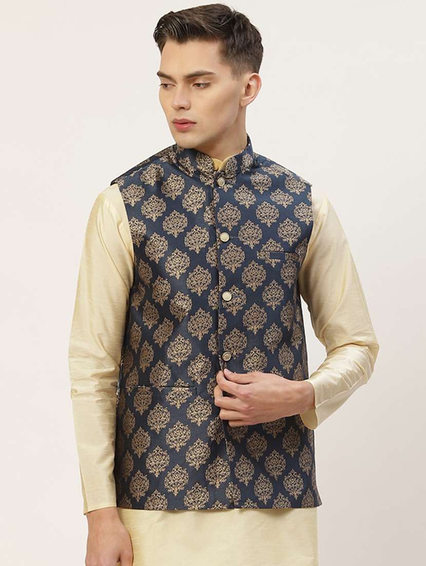 mandarin neck printed nehru jacket