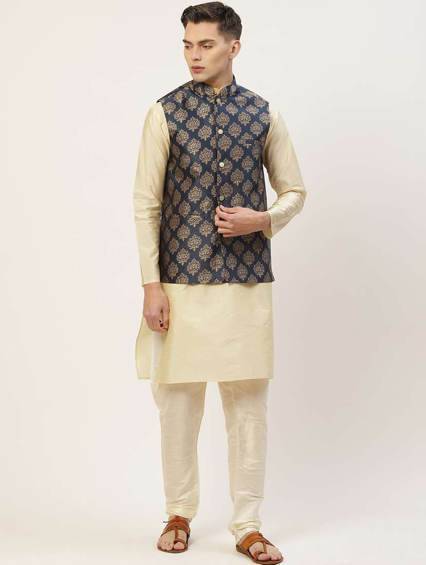 mandarin neck printed nehru jacket - 19148804 -  Standard Image - 3