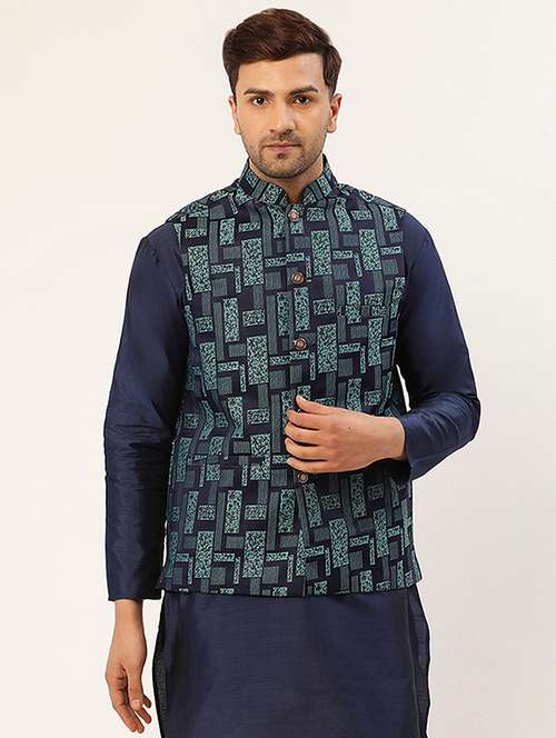 mandarin neck self design nehru jacket - 19148818 -  Standard Image - 0