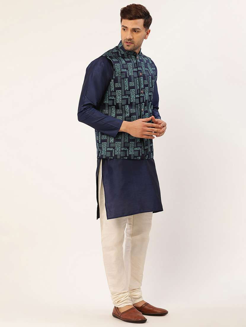 mandarin neck self design nehru jacket - 19148818 -  Standard Image - 3