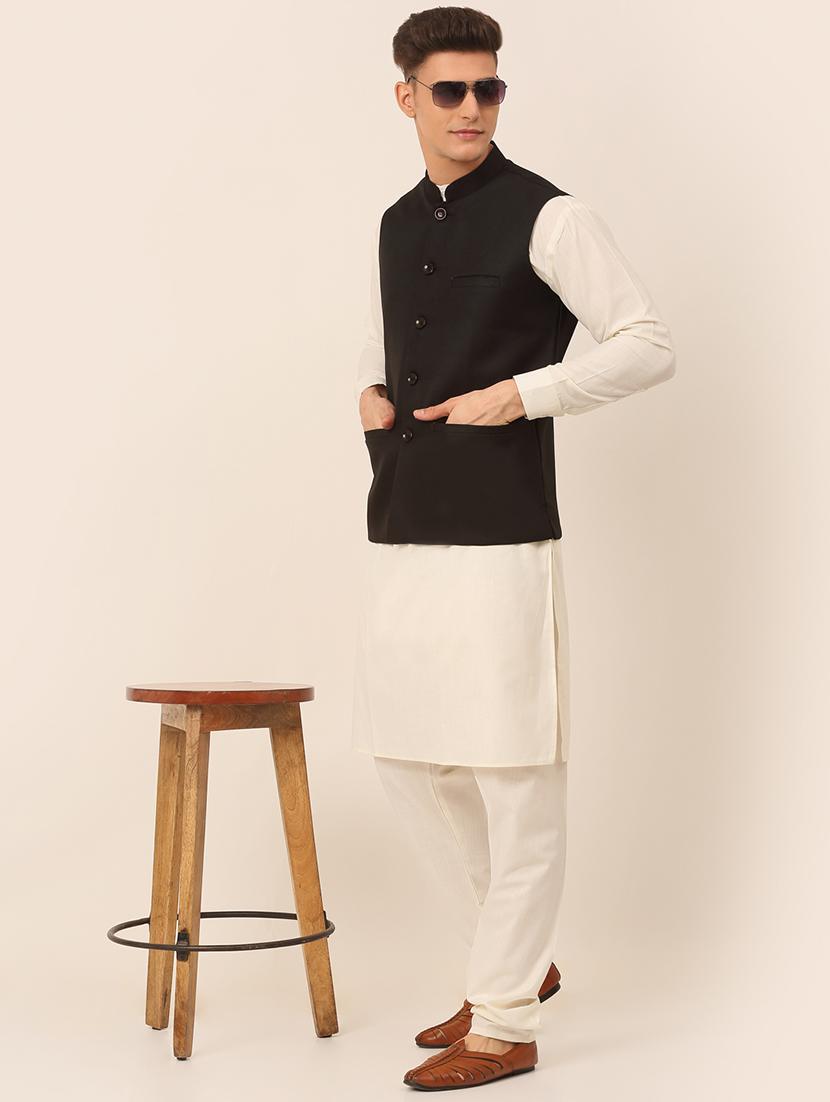 mandarin neck solid nehru jacket - 19148848 - Standard Image - 3